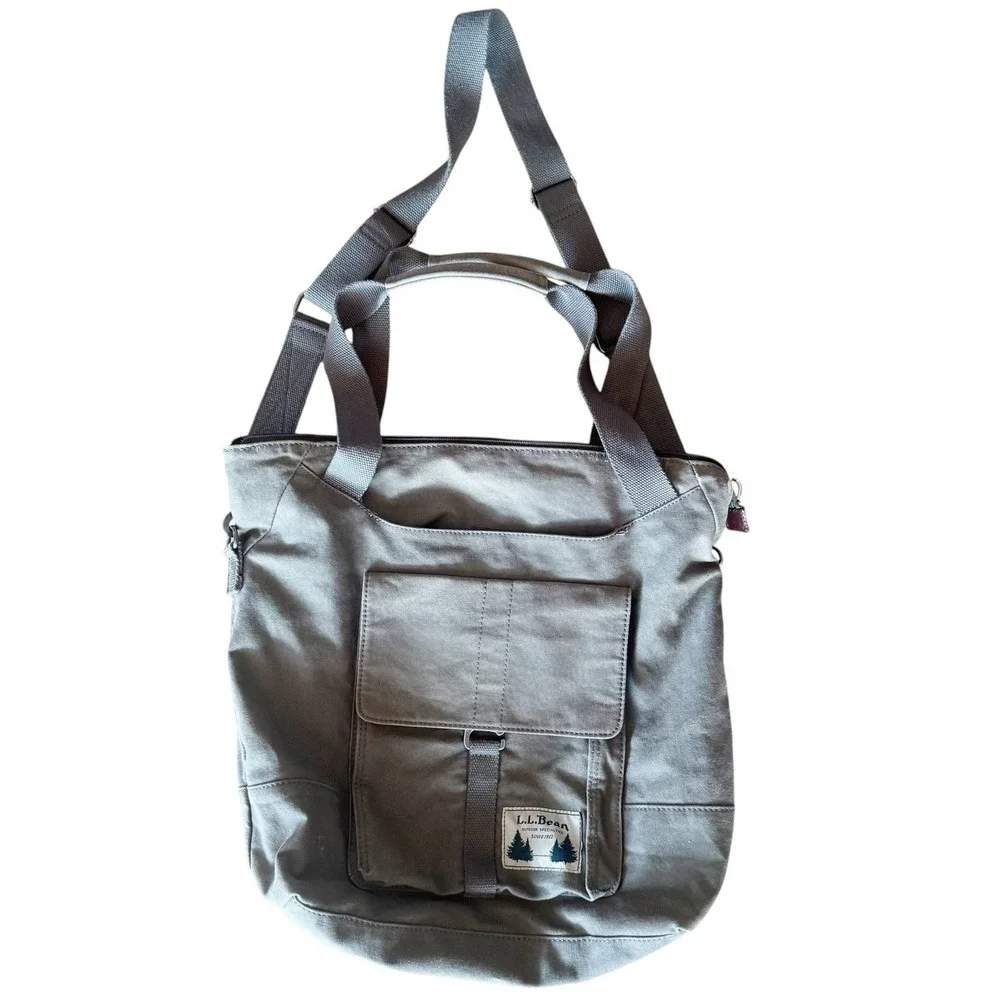Vtg LL BEAN Tote Messenger Bag Army Green W/ Plaid Lining Crossbody Strap